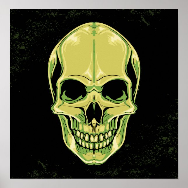 Pôster Crânio Assustador Verde Em Fundo Grunge (Frente)