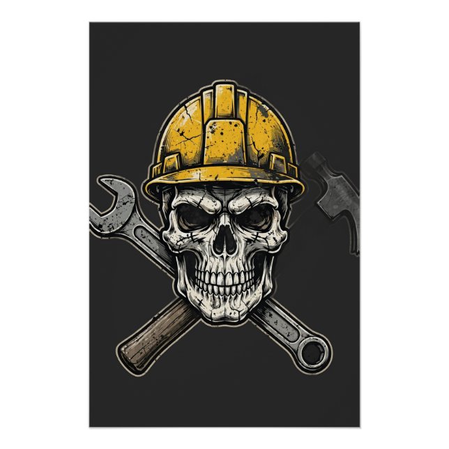 Pôster Crânio Blue Collar — Trabalhe Duro (Frente)