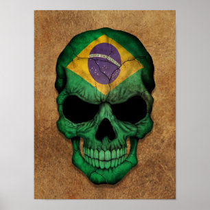 Pôster Crânio brasileiro envelhecido e vestido da