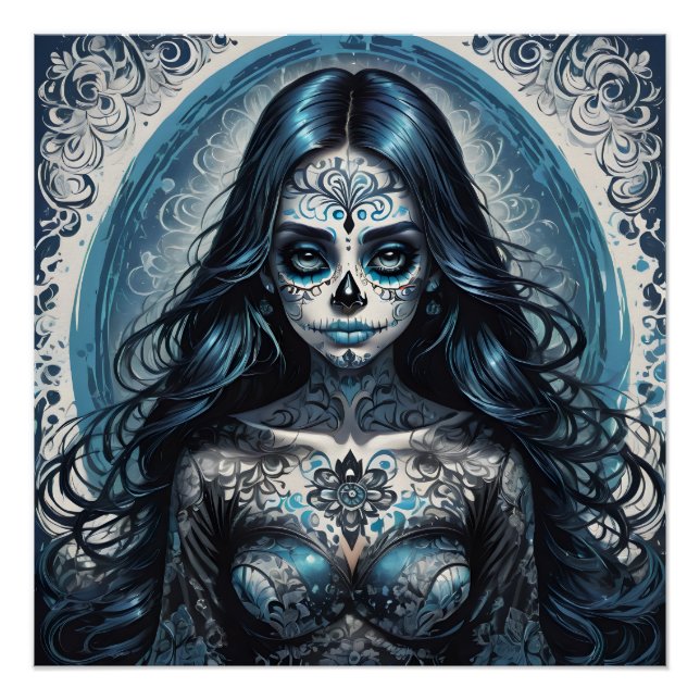 Pôster Crânio Colorido no 1b Poster brilhante (Frente)