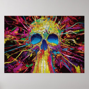 Poster Crânio colorido psíquico, luz negra
