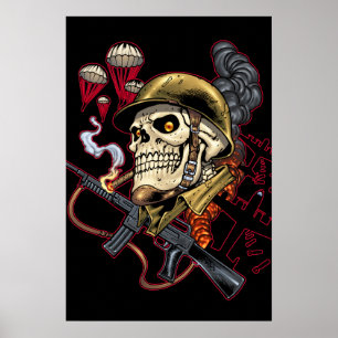 Poster Crânio com capacete, aviões e bombas