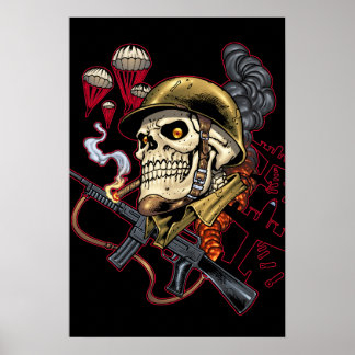 Poster Crânio com capacete, aviões e bombas