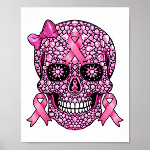 Poster Crânio Cor - de-rosa Fita Fita Cancer Sensibilizaç