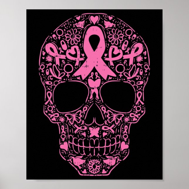 Poster Crânio Crânio Fita Rosa Fita Calavera Cancer Awa (Frente)