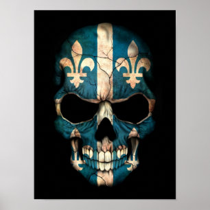 Pôster Crânio da bandeira de Quebeque no preto
