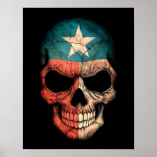 Pôster Crânio da bandeira de Texas no preto