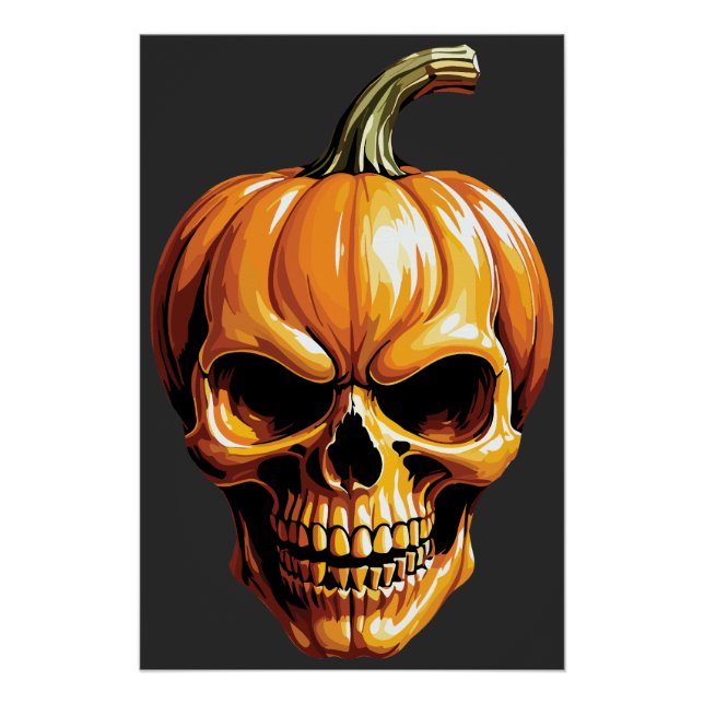 Pôster Crânio de Abóbora Flamejante para o Halloween (Frente)