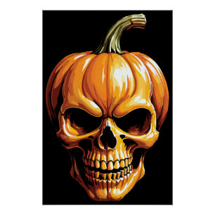 Pôster Crânio de Abóbora Flamejante para o Halloween
