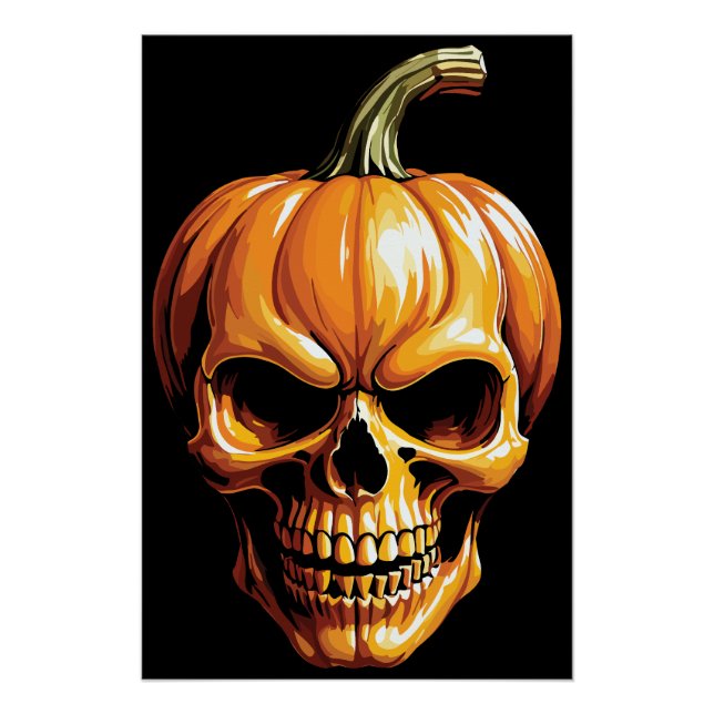 Pôster Crânio de Abóbora Flamejante para o Halloween (Frente)