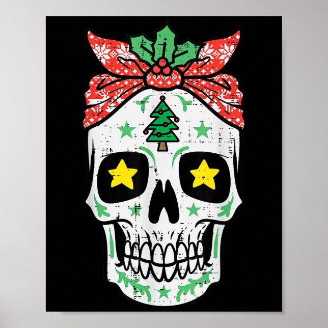 Poster Crânio de Açúcar Bandana Xmas Mexicano Mulheres G (Frente)