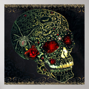 Poster Crânio de Aranha com Joias & Rosas Glam Filigrama