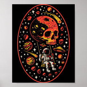 Poster Crânio de Astronauta Sistema Solar Lua Planeta Esp