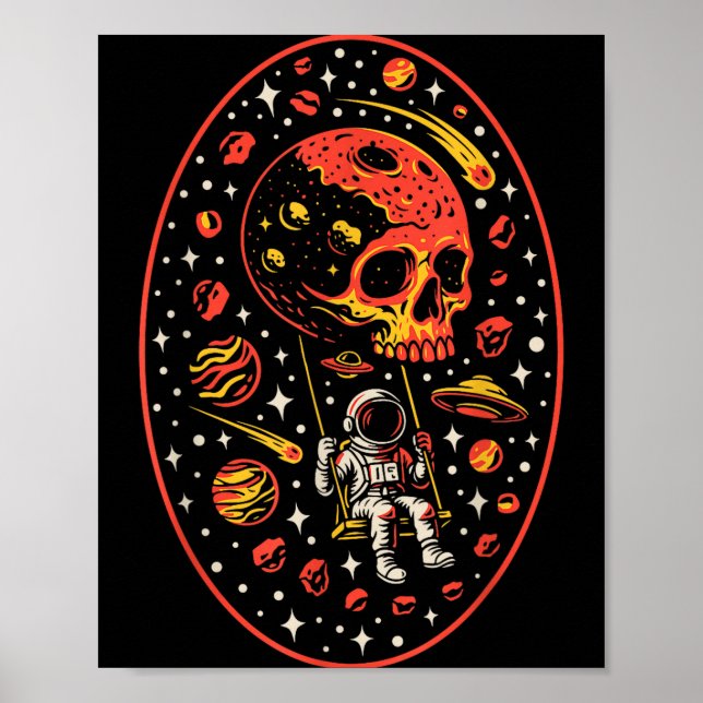 Poster Crânio de Astronauta Sistema Solar Lua Planeta Esp (Frente)