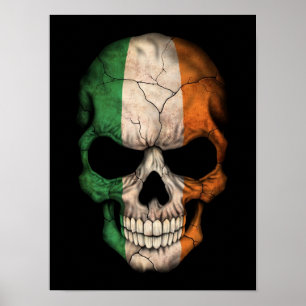 Pôster Crânio de Bandeira Irlandês em Preto