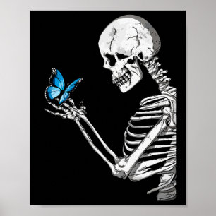 Poster Crânio de Borboleta Esqueleto Retro Halloween