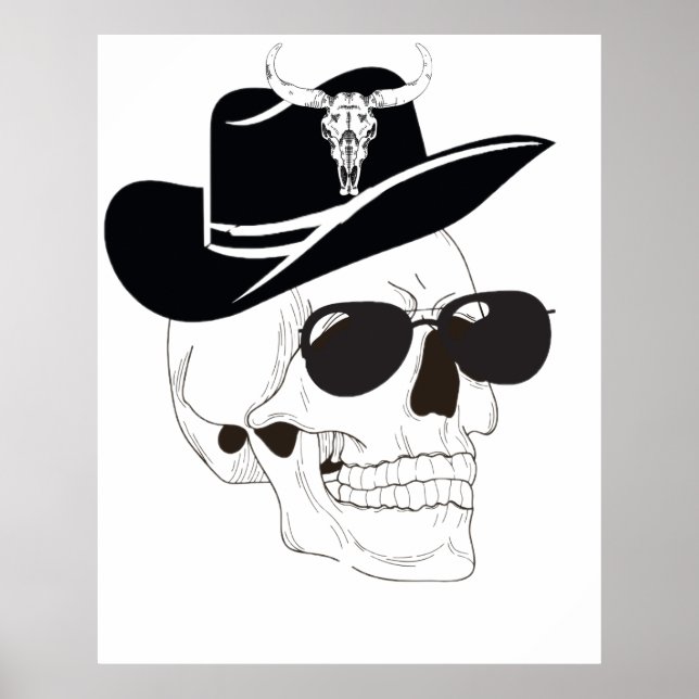 Poster Crânio de Cowboy com óculos de sol e chapéu - Goth (Frente)