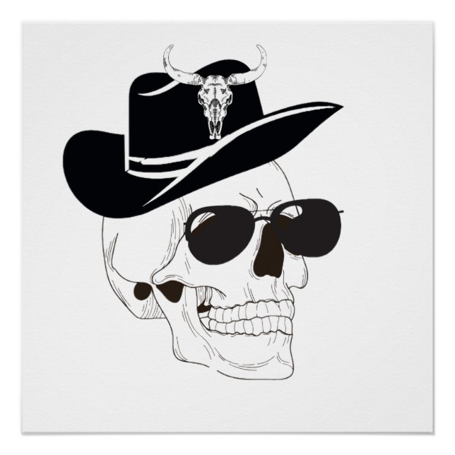 Pôster Crânio de Cowboy com óculos de sol e chapéu - Goth (Frente)