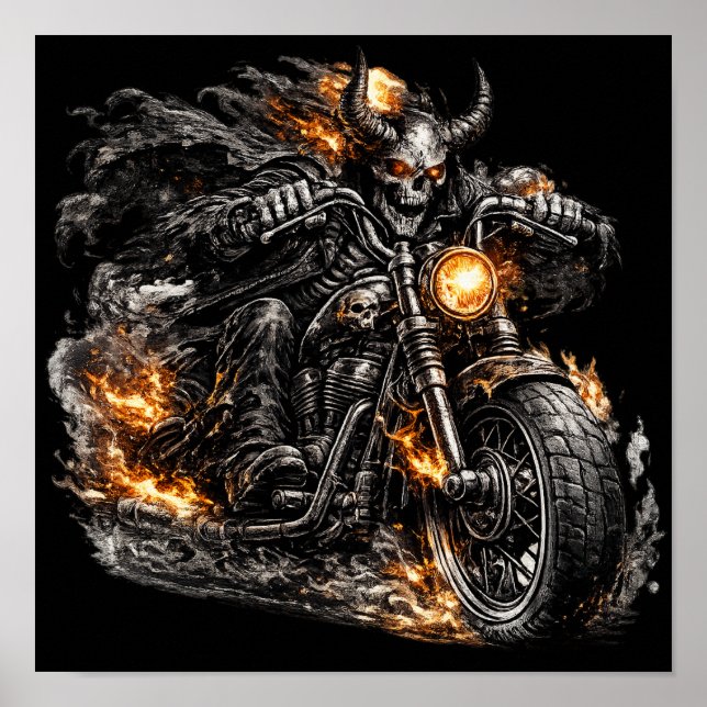 Poster Cranio de Demônio Motoqueiro Motocicleta (Frente)