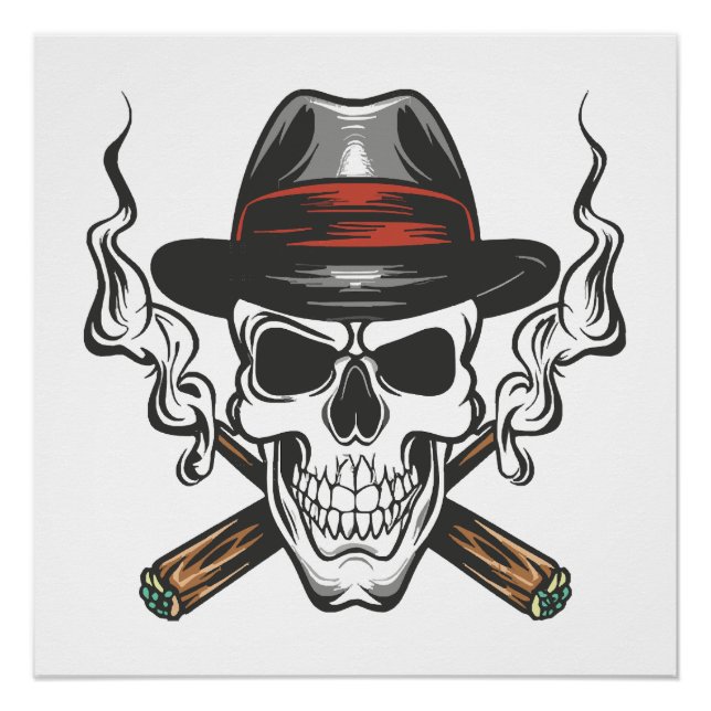 Pôster Crânio de gângster com chapéu fedora (Frente)