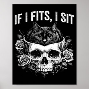 Poster Crânio de Gato Preto Gótico Humor Minimalista Se C