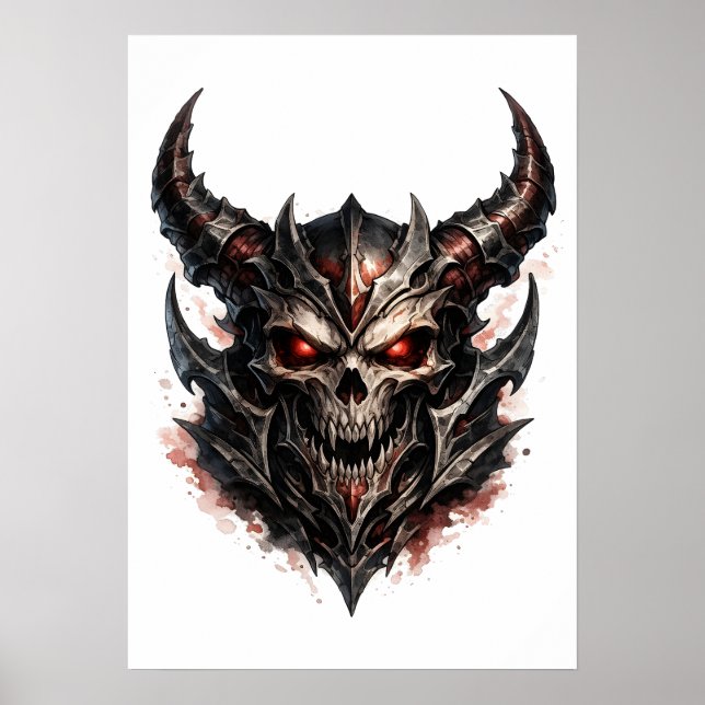 Poster Cranio Demoníaco com Chifres (Frente)