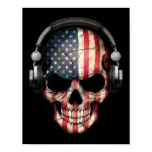 Crânio Dj Americano Personalizável com Fones de ou