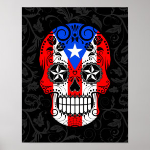 Poster Crânio do açúcar da bandeira de Puerto Rico com