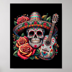 Poster Crânio do Cinco De Mayo Sombrero Festa Crânio Mexi