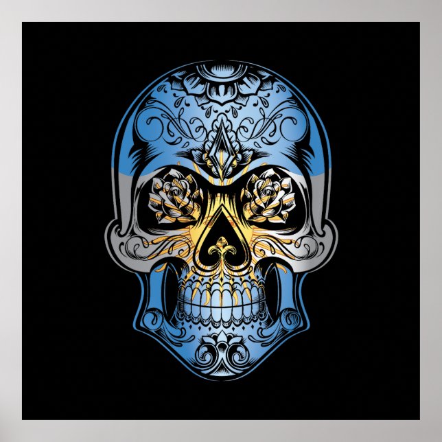 Poster Crânio E Bandeira De Rosas Da Argentina (Frente)