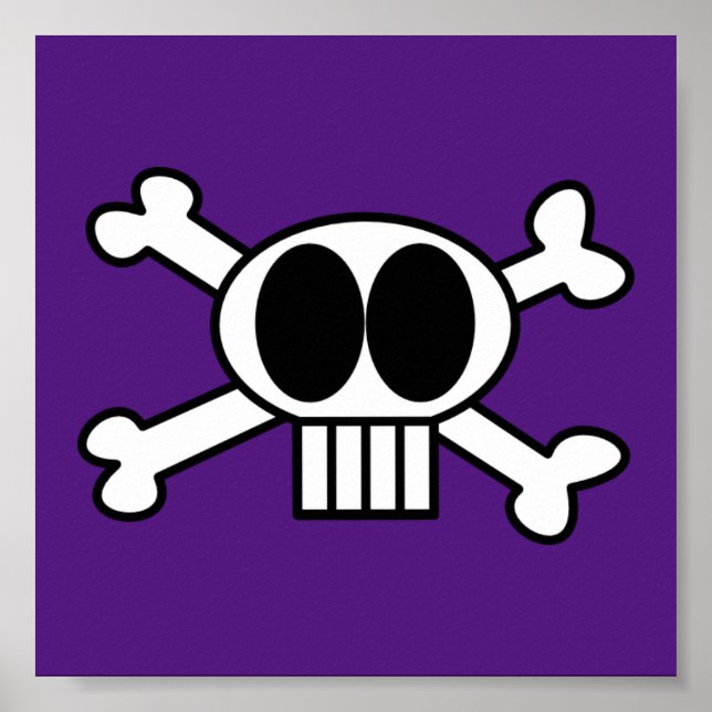 Pôster Crânio e ossos Cruzados com Olhos Grandes Pretos (Frente)