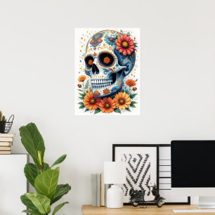 Poster Crânio Elegante de Açúcar com Flores