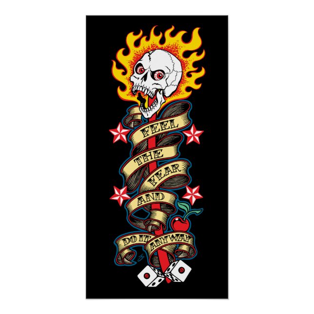 Pôster Crânio flamejante sente o medo (Frente)