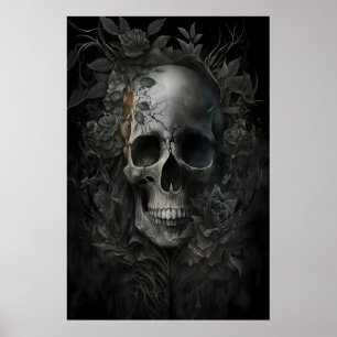 Poster Crânio Floral Dark Academia, Pintura Antiga
