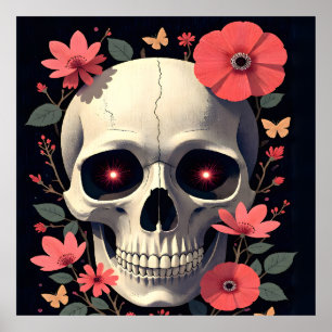 Poster Crânio Floral Gótico - Crânio Estilizado