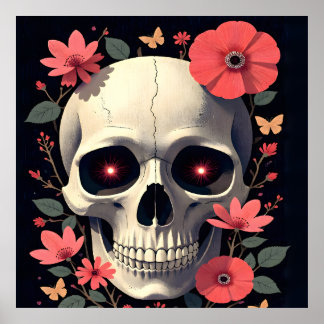 Poster Crânio Floral Gótico - Crânio Estilizado