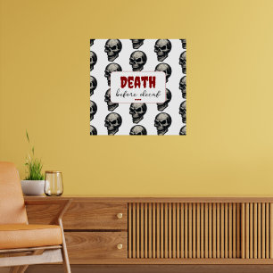 Poster Crânio Gótico "Morte Antes do Decaf"   Estranho En