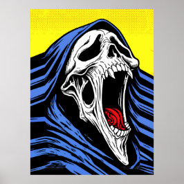 Poster Crânio Gritante do Inferno Arte Pop Capuz de Terro