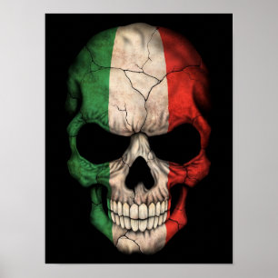 Poster Crânio italiano da bandeira no preto