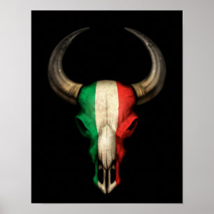 Poster Crânio italiano de Bull da bandeira no preto