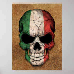 Pôster Crânio italiano envelhecido e vestido da bandeira