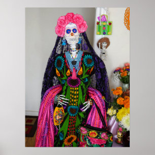 Poster Crânio mexicano de açúcar na garganta para o di