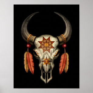 Poster Crânio nativo decorado de Bull com as penas no