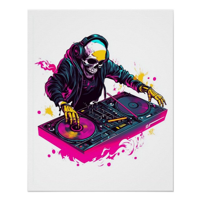 Pôster Crânio Rave � Esqueleto de Festa EDM DJ (Frente)