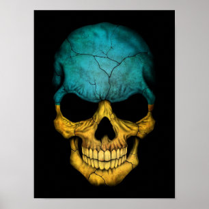 Poster Crânio ucraniano da bandeira no preto