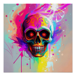 Pôster Crânio vívido de neon com Abstrato