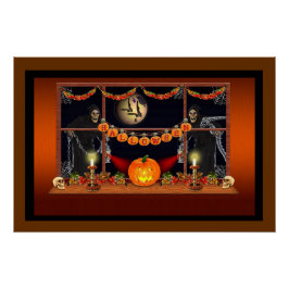 Pôster Crânios, Abóboras e Correntes de Halloween