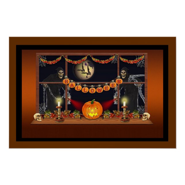 Pôster Crânios, Abóboras e Correntes de Halloween (Frente)