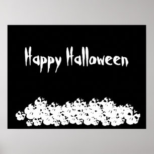 Poster Crânios brancos pretos do Halloween empilham text