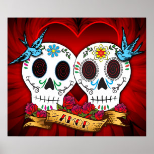 Pôster Crânios do amor com poster/impressão dos Bluebir